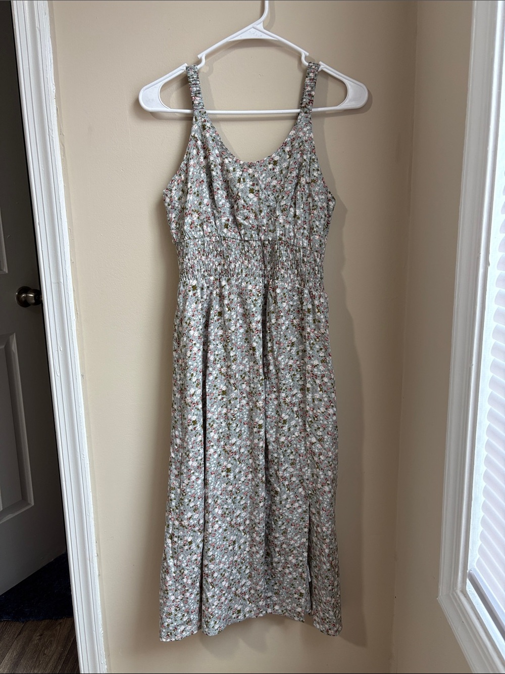 SHEIN Sage Green Floral Smocked Midi Dress